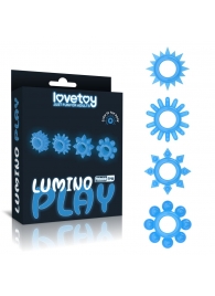 Набор из 4 голубых, светящихся в темноте эрекционных колец Lumino Play - Lovetoy - в Новом Уренгое купить с доставкой