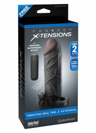 Чёрная вибронасадка с кольцом Vibrating Real Feel 2 Extension - 16 см. - Pipedream - в Новом Уренгое купить с доставкой