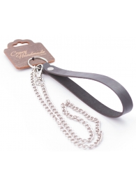 Серебристый металлический поводок с кожаной черной ручкой - 80 см. - Crazy Handmade - купить с доставкой в Новом Уренгое