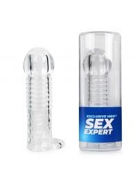 Прозрачная рельефная насадка-реалистик с петлей для мошонки - 13,5 см. - Sex Expert - в Новом Уренгое купить с доставкой