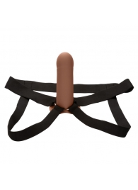 Коричневый фаллопротез из силикона Extension with Harness - 15,75 см. - California Exotic Novelties - купить с доставкой в Новом Уренгое