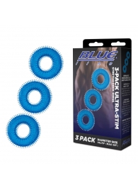 Комплект из трех голубых колец для эрекции 3-Pack Ultra-Stim Stretch Cock Rings - BlueLine - в Новом Уренгое купить с доставкой