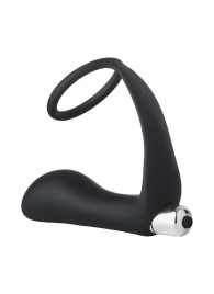 Черное эрекционное кольцо с вибропробкой Vibrating Anal Plug With Cockring - Dream Toys - в Новом Уренгое купить с доставкой