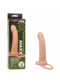 Телесная насадка для двойного проникновения Rechargeable Ribbed Dual Penetrator с вибрацией - California Exotic Novelties - купить с доставкой в Новом Уренгое