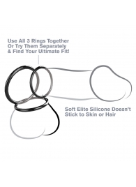 Набор из трех черных эрекционных колец Silicone 3-Ring Stamina Set - Pipedream - в Новом Уренгое купить с доставкой