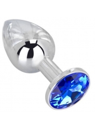 Анальное украшение BUTT PLUG  Small с синим кристаллом - 7 см. - Anal Jewelry Plug - купить с доставкой в Новом Уренгое