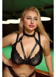 Черная кожаная сбруя с ошейником plus size из нежной кожи - БДСМ Арсенал - купить с доставкой в Новом Уренгое