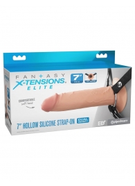 Телесный полый страпон на черных ремнях Hollow Silicone Strap-on - 17,8 см. - Pipedream - купить с доставкой в Новом Уренгое