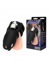 Черная клетка для пениса Silicone Small 2 in Cock Cage With Ball Divider - BlueLine - купить с доставкой в Новом Уренгое