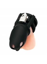 Черная клетка для пениса Silicone Small 2 in Cock Cage With Ball Divider - BlueLine - купить с доставкой в Новом Уренгое