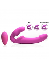Розовый безремневой страпон с вибрацией и функцией расширения Inflatable Ergo-Fit Strapless Strap-On - XR Brands - купить с доставкой в Новом Уренгое