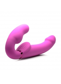 Розовый безремневой страпон с вибрацией и функцией расширения Inflatable Ergo-Fit Strapless Strap-On - XR Brands - купить с доставкой в Новом Уренгое