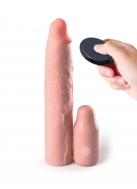 Телесная вибронасадка на член 3  Vibrating Mega X-tension with Remote - 22,9 см. - Pipedream - в Новом Уренгое купить с доставкой