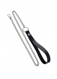 Поводок с ручкой из черной натуральной кожи и карабином для ошейника - Pecado - купить с доставкой в Новом Уренгое