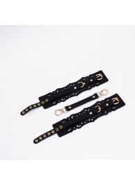 Черный кожаные оковы с узорами и золотистой фурнитурой - Crazy Handmade - купить с доставкой в Новом Уренгое