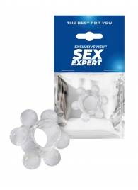 Прозрачное эрекционное кольцо с 6 стимулирующими шариками - Sex Expert - в Новом Уренгое купить с доставкой