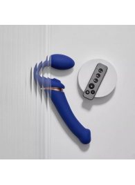 Синий безремневой страпон Multi Orgasm Bendable Strap-On size L с клиторальной стимуляцией - Strap-on-me - купить с доставкой в Новом Уренгое