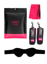 Черно-розовый эротический набор: маска, наручники и повязка - Erokay - купить с доставкой в Новом Уренгое