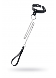 Черный узкий однослойный ошейник с серебристым поводком-цепочкой - Pecado - купить с доставкой в Новом Уренгое