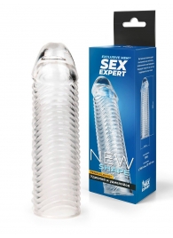 Прозрачная закрытая насадка на пенис с ребрышками - 16 см. - Sex Expert - в Новом Уренгое купить с доставкой