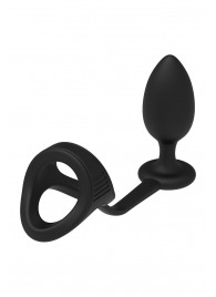 Черное эрекционное кольцо с анальной пробкой Cockstrap With Anal Plug - Dream Toys - в Новом Уренгое купить с доставкой
