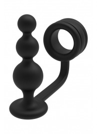Черное эрекционное кольцо с анальной елочкой Cockring With Beaded Anal Plug - Dream Toys - в Новом Уренгое купить с доставкой