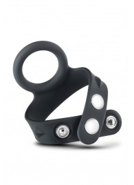 Черное эрекционное кольцо с подхватом мошонки на кнопках VS6 - Blush Novelties - в Новом Уренгое купить с доставкой