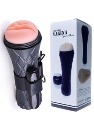 Телесный мастурбатор-вагина в черной колбе с вибрацией - Boys of Toys - в Новом Уренгое купить с доставкой