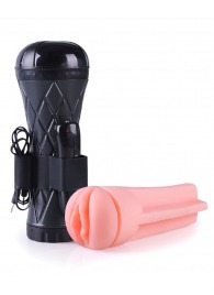 Телесный мастурбатор-вагина в черной колбе с вибрацией - Boys of Toys - в Новом Уренгое купить с доставкой