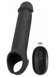 Черная вибронасадка для пениса с хомутом для мошонки и пультом ДУ Remote Controlled Penis Extension - Orion - в Новом Уренгое купить с доставкой