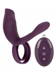 Фиолетовая насадка на член с клиторальным отростком и пультом ДУ RC Couple’s Vibrator 2 - Orion - в Новом Уренгое купить с доставкой