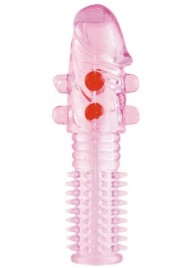 Гелевая розовая насадка с шариками и шипами - 14 см. - ToyFa - в Новом Уренгое купить с доставкой