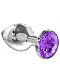 Малая серебристая анальная пробка Diamond Purple Sparkle Small с фиолетовым кристаллом - 7 см. - Lola Games - купить с доставкой в Новом Уренгое