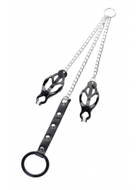 Черно-серебристые зажимы для сосков с кольцом для пениса TOYFA Metal - ToyFa - купить с доставкой в Новом Уренгое