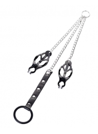 Черно-серебристые зажимы для сосков с кольцом для пениса TOYFA Metal - ToyFa - купить с доставкой в Новом Уренгое