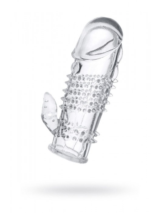 Прозрачная гелевая насадка с шипами и клиторальным отростком - 13 см. - Toyfa Basic - в Новом Уренгое купить с доставкой