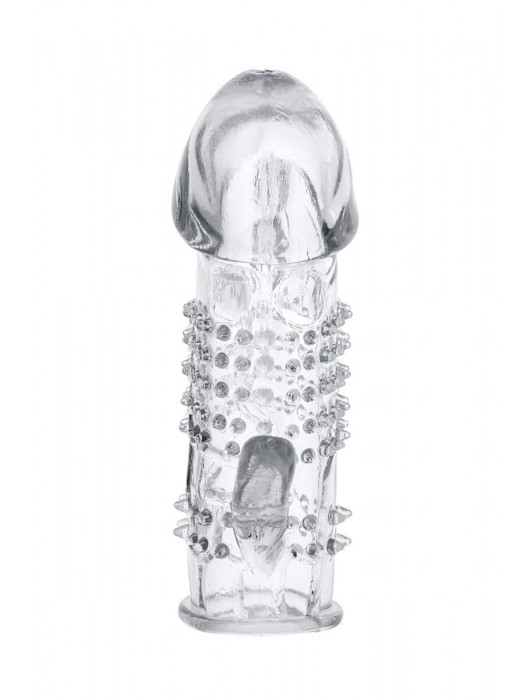 Прозрачная гелевая насадка с шипами и клиторальным отростком - 13 см. - Toyfa Basic - в Новом Уренгое купить с доставкой