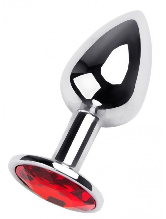 Маленькая коническая серебристая анальная пробка с красным кристаллом - 7 см. - ToyFa - купить с доставкой в Новом Уренгое