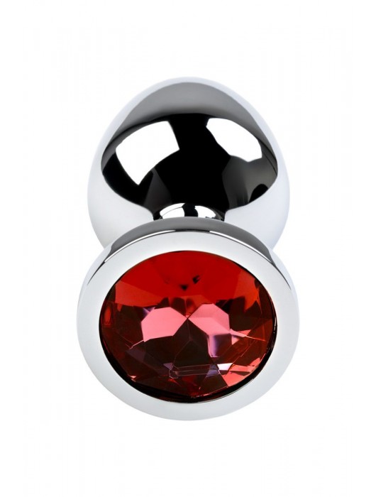 Серебристая коническая анальная пробка с красным кристаллом - 8 см. - ToyFa - купить с доставкой в Новом Уренгое