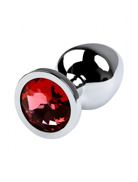Серебристая коническая анальная пробка с красным кристаллом - 8 см. - ToyFa - купить с доставкой в Новом Уренгое