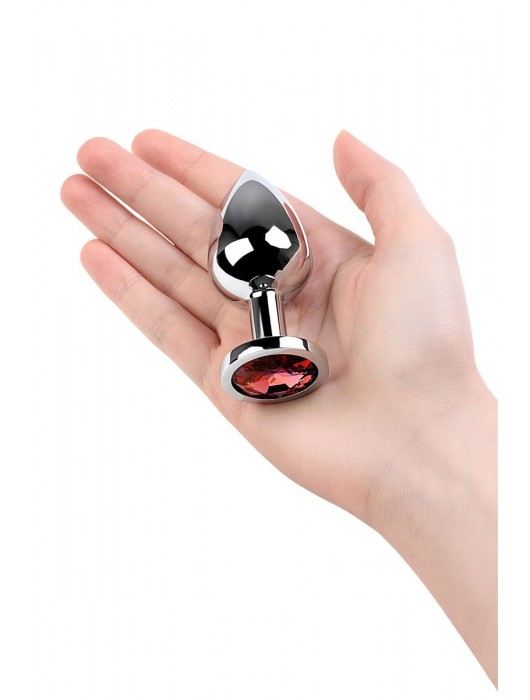 Серебристая коническая анальная пробка с красным кристаллом - 8 см. - ToyFa - купить с доставкой в Новом Уренгое