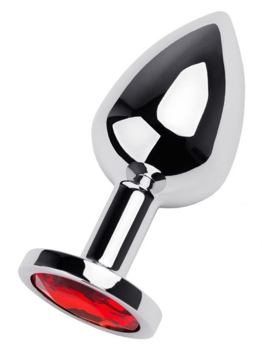 Серебристая коническая анальная пробка с красным кристаллом - 8 см. - ToyFa - купить с доставкой в Новом Уренгое