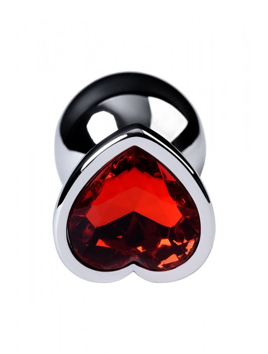 Серебристая коническая анальная пробка с красным кристаллом-сердечком - 7 см. - ToyFa - купить с доставкой в Новом Уренгое