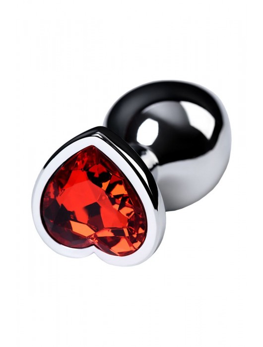 Серебристая коническая анальная пробка с красным кристаллом-сердечком - 7 см. - ToyFa - купить с доставкой в Новом Уренгое