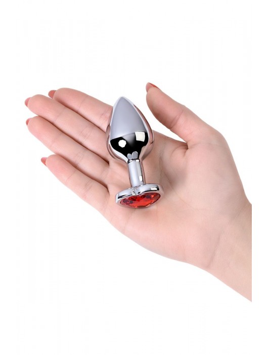 Серебристая коническая анальная пробка с красным кристаллом-сердечком - 7 см. - ToyFa - купить с доставкой в Новом Уренгое