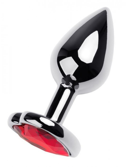 Серебристая коническая анальная пробка с красным кристаллом-сердечком - 7 см. - ToyFa - купить с доставкой в Новом Уренгое