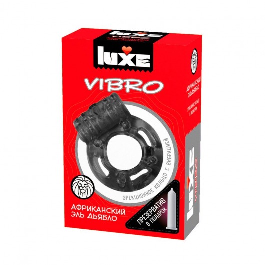 Чёрное эрекционное виброкольцо Luxe VIBRO  Африканский Эль Дьябло  + презерватив - Luxe - в Новом Уренгое купить с доставкой