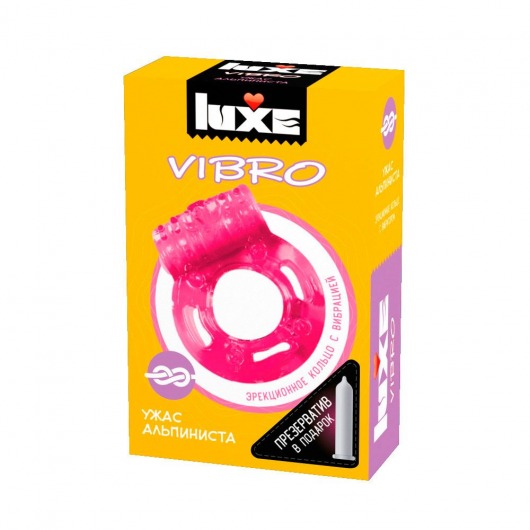 Розовое эрекционное виброкольцо Luxe VIBRO  Ужас Альпиниста  + презерватив - Luxe - в Новом Уренгое купить с доставкой