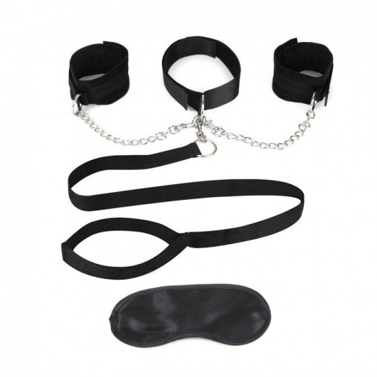 Чёрный ошейник с наручниками и поводком Collar Cuffs   Leash Set - Lux Fetish - купить с доставкой в Новом Уренгое