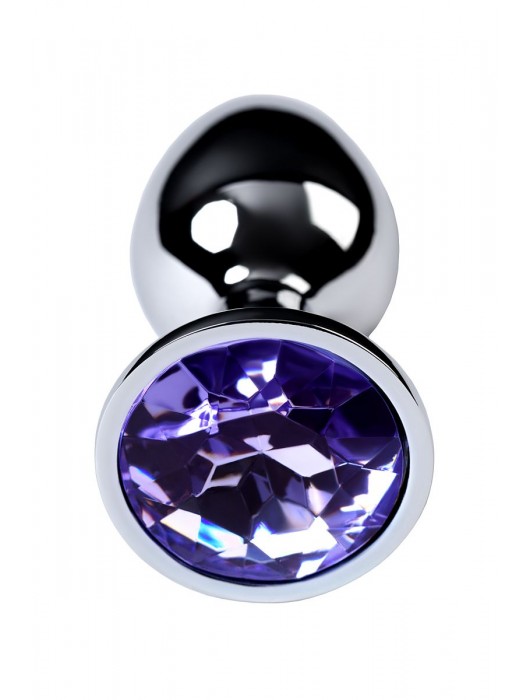 Серебристая конусовидная анальная пробка с фиолетовым кристаллом - 7 см. - ToyFa - купить с доставкой в Новом Уренгое